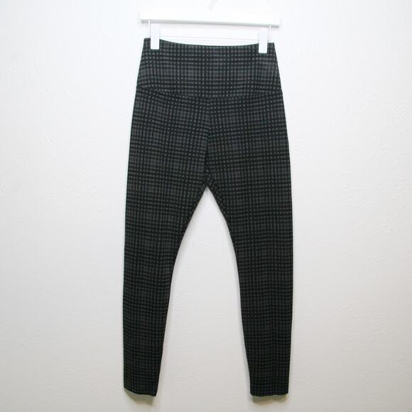 LYSSE Plaid High Rise Leggings Slimming Tummy Panel Charcoal Gray Black Sz M - Picture 2 of 9
